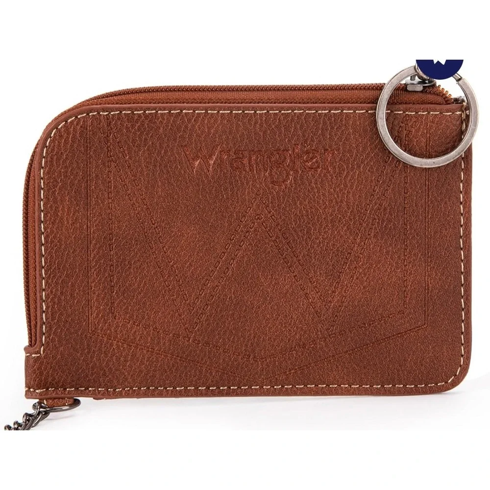 Wrangler Card Holder Wallet Womens OS Brown Southwestern Tribal Print Zipper New